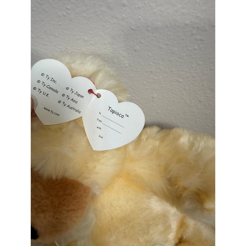 Ty Classic Tapioca Bear Plush 14 In Cream Teddy With Bow Tags - Picture 2 of 5